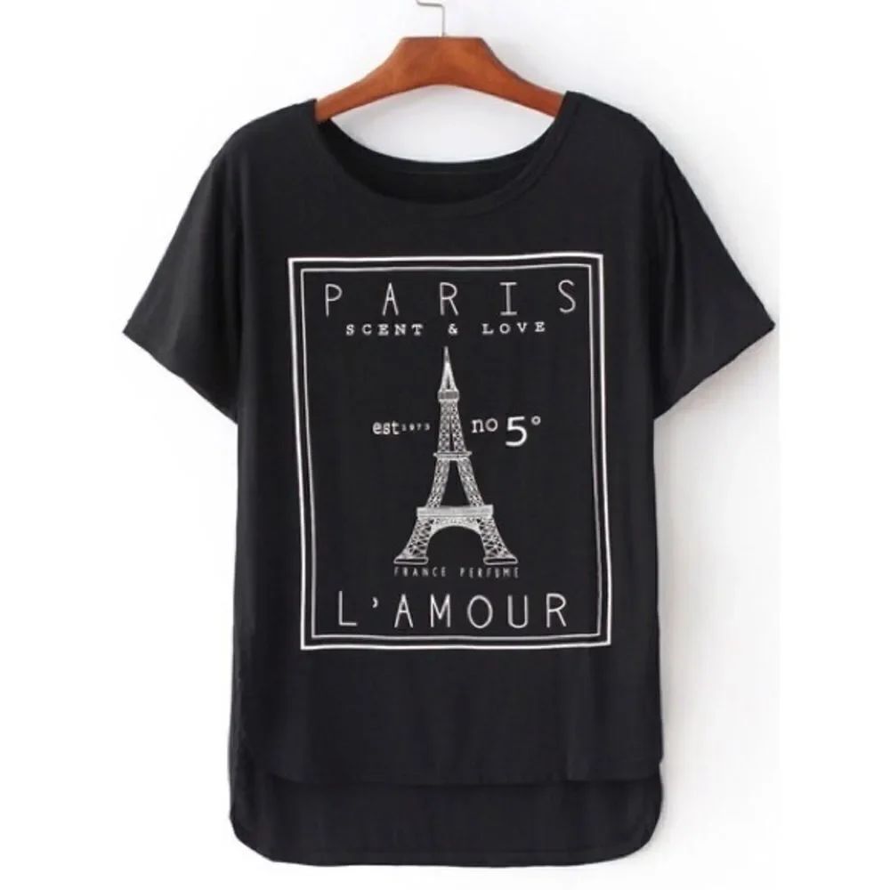 ✨2xHP✨Black Eiffel Tower Print Dip Hem T-Shirt✨